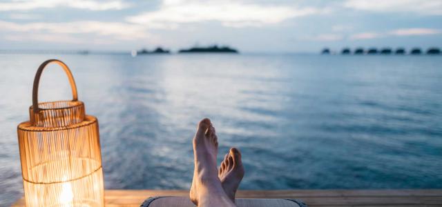 Sitting on dock.